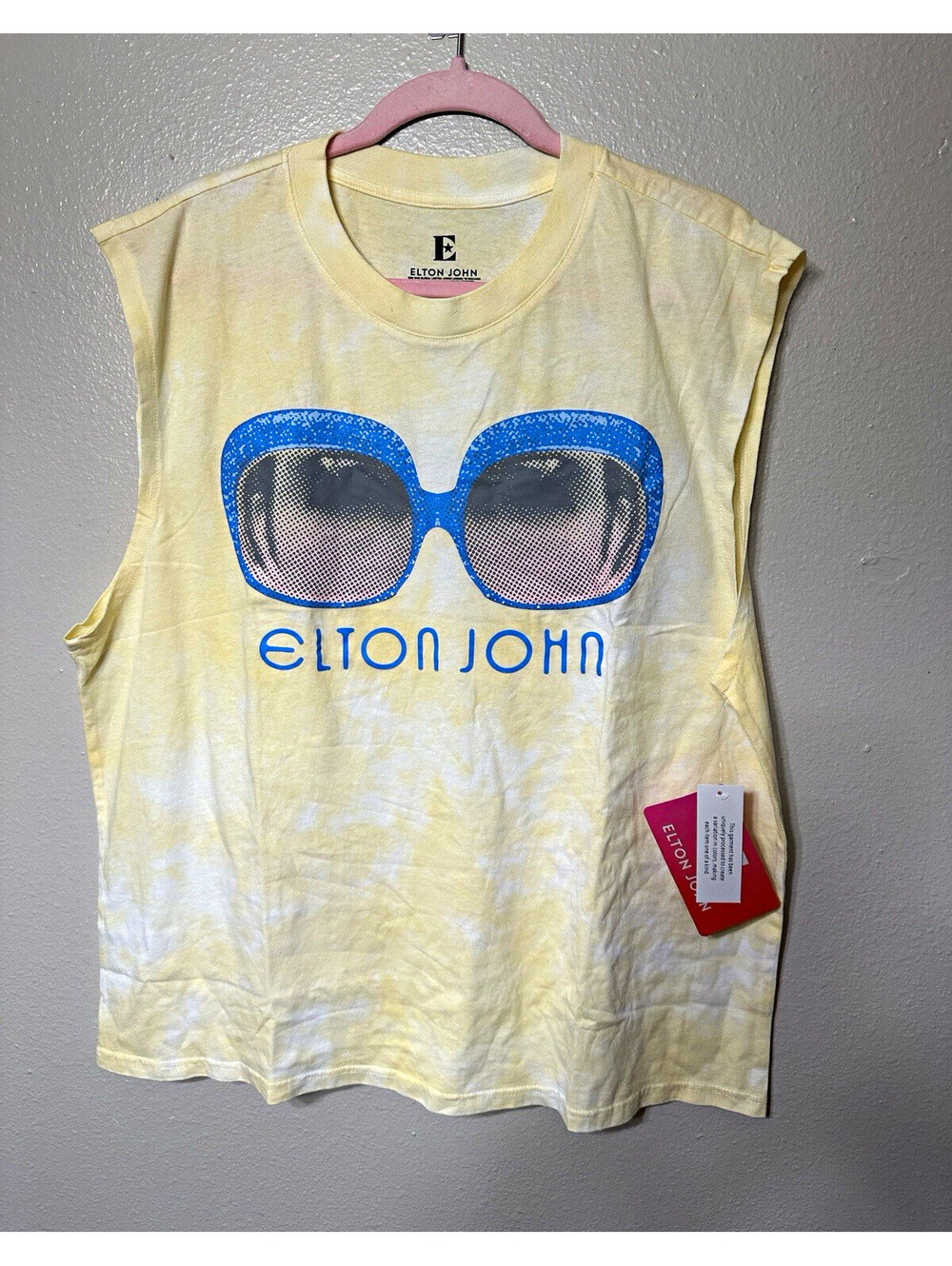 Elton John Men’s L Yellow Tie Dye Graphic Print Sleeveless Crew Neck T-Shirt
